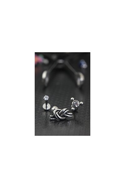 depozoom Cerrahi Çelik Zirkon Taşlı 3'lü Kıkırdak Tragus Cümbüş Serisi Set
