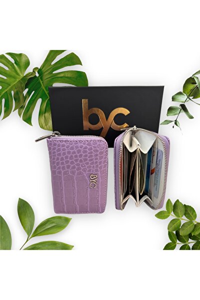 BYC BERYA Küçük Mor Timsah Desen Kartlık Bölmeli Fermuarlı Kutulu Kadın Cüzdan