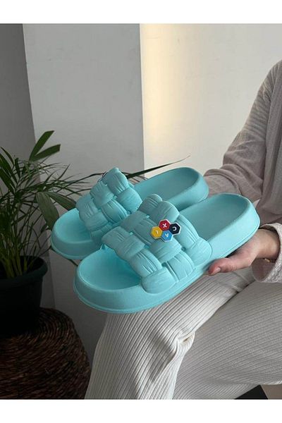 Behtah Kundura Women's Luxury Lightweight and High Sole Non-Slip Sticker Patterned Daily Beach Sea Pool Bath Slippers