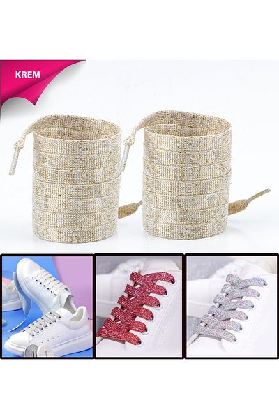 AiryFooT Cream Glitter 120 Cm Glitter Flat Laces, Boots, Sports, Converse, Daily Shoe Laces