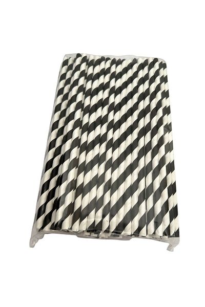 Pars Paper Straws Black and White 100 Pieces 6 Mm*20 Cm, Nature-Friendly Paper Straws