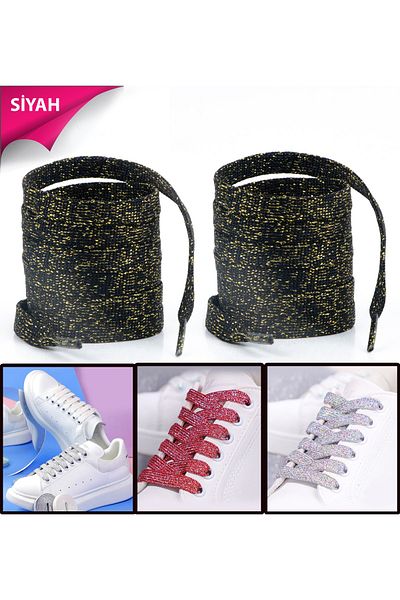 AiryFooT Black 120 Cm Gold Glitter Flat Laces, Boots, Sports, Converse, Daily Shoe Laces