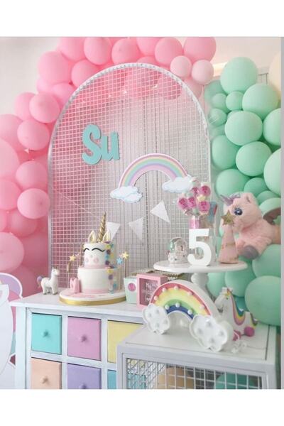MFM Set de aniversare cu balon cu lanț cu tematică curcubeu