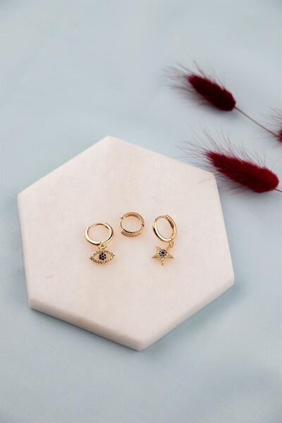 Sacha Accessories Yıldız ve Göz Figürlü Gold Set Küpe