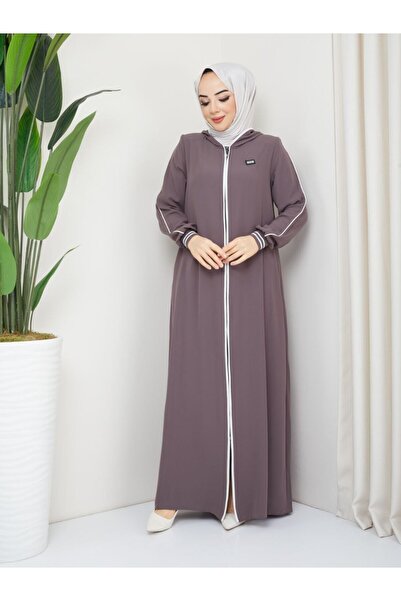 Vita Tesettür Biyeli Arma Detaylı Ribanalı Kadın Spor Ferace Kahverengi