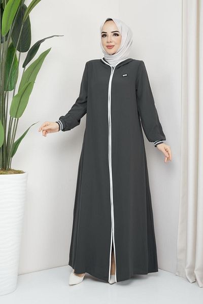 Vita Tesettür Ribbed Women's Sports Ferace Anthracite with Ribbed Crest Detail