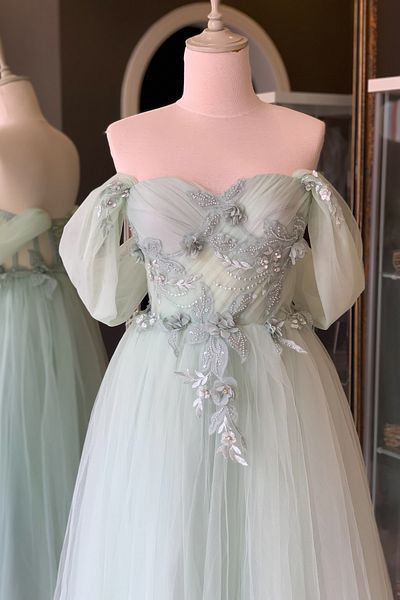 Lenta Moda Water Green 3D Lace Detailed Midi Length Evening Dress and Prom Dress