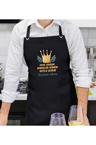 Bk Gift Kişiye Özel İsimli Babalar Günü Tasarımlı Profesyonel Siyah Mutfak Ön...