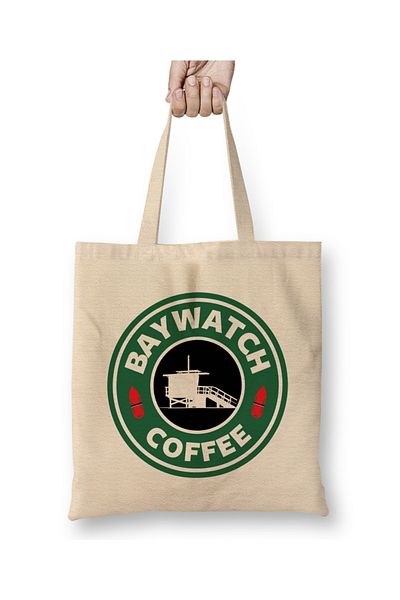 Baskı Dükkanı Baywatch Coffee Starbucks Logo υφασμάτινη τσάντα με μακριά λαβή
