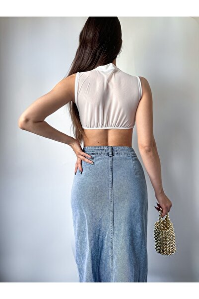 MY DEPO Gloped Tulle Women's Crop Top