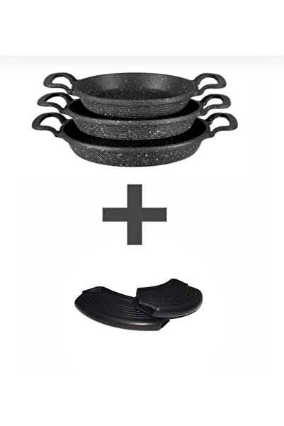 LinkaHome 3'lü Linka Döküm Sahan Seti 18-20-22cm Yanmaz Yapışmaz Silikon Tutacak