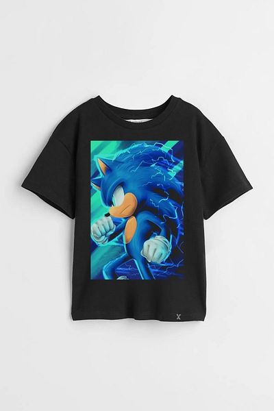 Machetta Tricou pentru copii cu gât supradimensionat cu imprimeu Sonic the Hedgehog