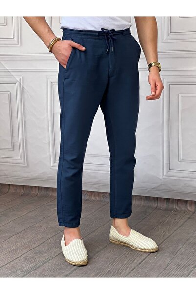 COOL TARZ Pantaloni de in pentru bărbați bleumarin cu șireturi Musli