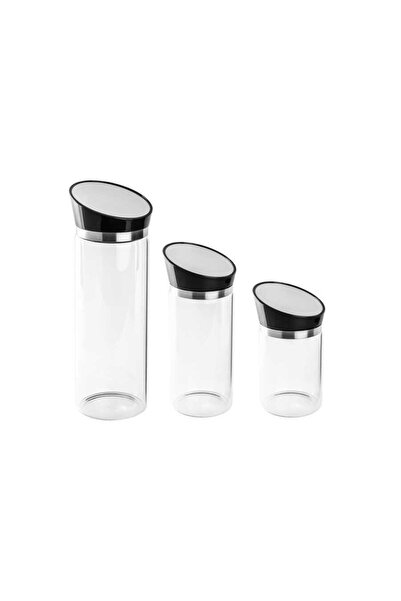 Tantitoni TANTİTONİ 3 PARÇA SİYAH KAPAKLI BOROSİLİKAT CAM KAVANOZ SETİ