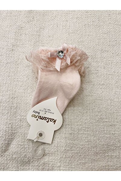 Katamino baby girl lace socket socks with heart rhinestones