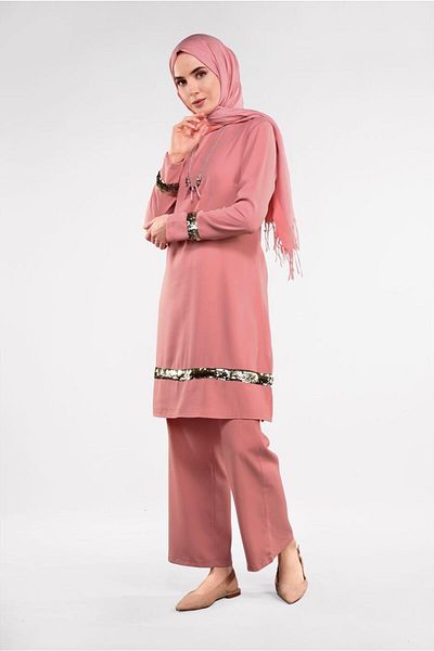 TRENDTESETTÜR Women's Coral Sequined 2-Piece Trousers Suit 8547