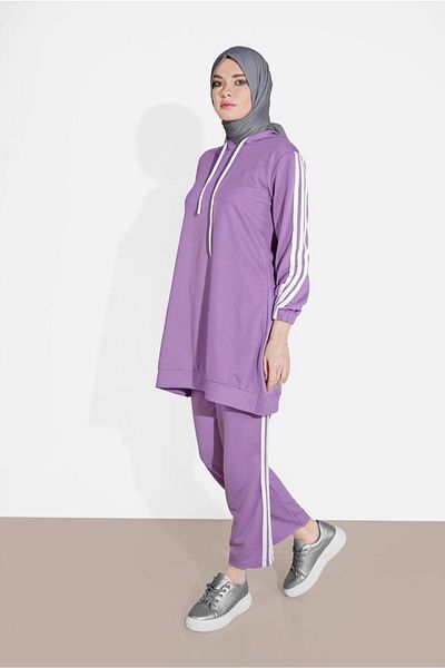 TRENDTESETTÜR Purple Lila 2-Piece Trousers Set - Stripe Detail 4916