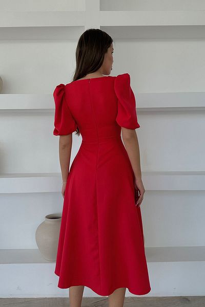 Seda Yalçın Atelier Red Balloon Sleeve Skirt Flared Dress