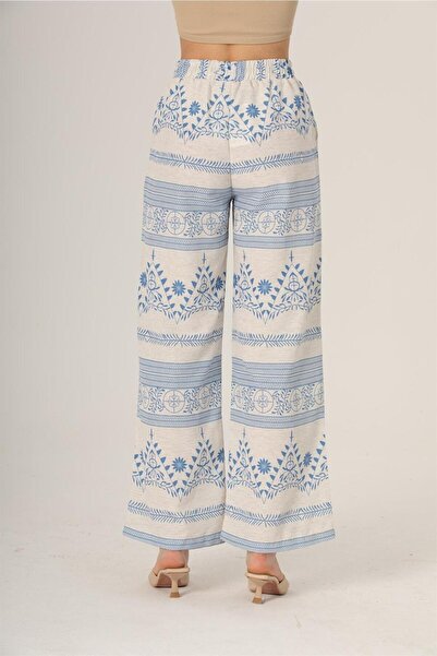 Reji Λινό παντελόνι με σχέδιο λουλουδιών - Ελαστική μέση