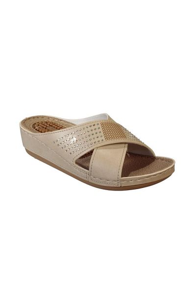 GEZER Women's Black-Red Cream Stone Wedge Message Sole Comfort Slippers