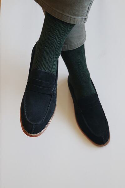 Emiliano Basco Fuji - Green Bamboo Herringbone Men's Socks