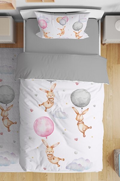 EVPANYA مجموعة مفروشات أطفال مفردة منقوشة على شكل أرنب هزاز مع بالونات