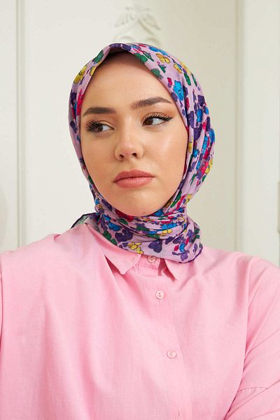 Silk Home Μαλακό βαμβακερό κασκόλ με βιολετί σχέδιο