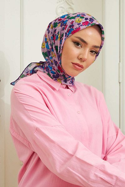 Silk Home Μαλακό βαμβακερό κασκόλ με βιολετί σχέδιο