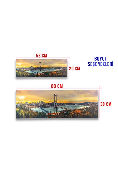 MapofX Kanvas Tablo, Istanbul Boğazı Tablosu, Yatay Istanbul Manzarası Tablo - 80x30 Cm, 53x20 Cm Seçenekli