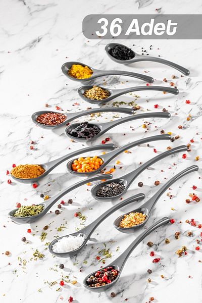 Meleni Home 36 Pieces Spice Spoons - Sugar Jam Spice Spoon Anthracite