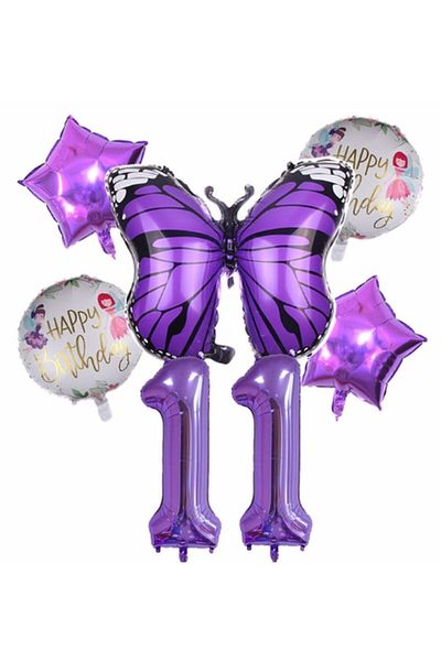Parti Station Purple Butterfly Purple Color 11 Year Old Number Balloon Set Birthday Party Purple Color Helium Balloon Purple Number Balloon
