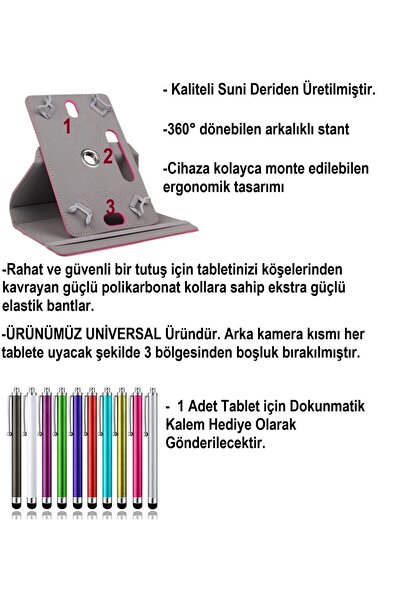 DUHALINE Honor Pad X8 10.1" Uyumlu Üniversal Dönerli Standlı Tablet Kılıfı +Dokunmatik Tablet Kalemi Hediye