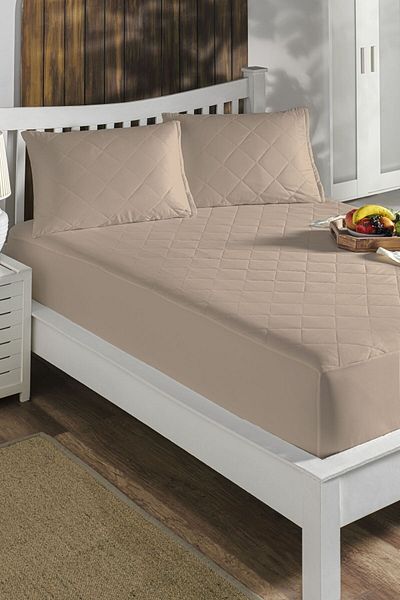 LIV CALISTA 160x200 Цветен, водоустойчив памучен ватиран чаршаф за матрак, двоен, бежов