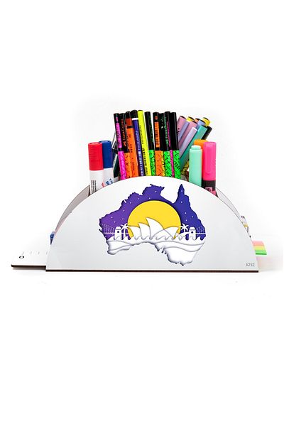 kutuTR Wooden VIP Ocean Series Rainbow Ruled Desktop Pen Holder Organizer with Assembled Box