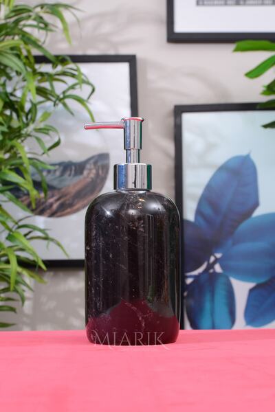 MIARIK DESIGN & DEKORASYON Siyah Renk Gümüş Detaylı Mermer Sıvı Sabunluk