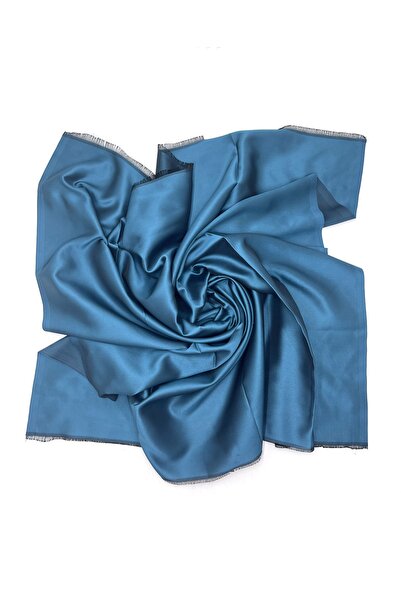 nazipek Saks Mavisi Tafta Eşarp Hediyelik 100x100cm Eşarp Püsküllü Yazma