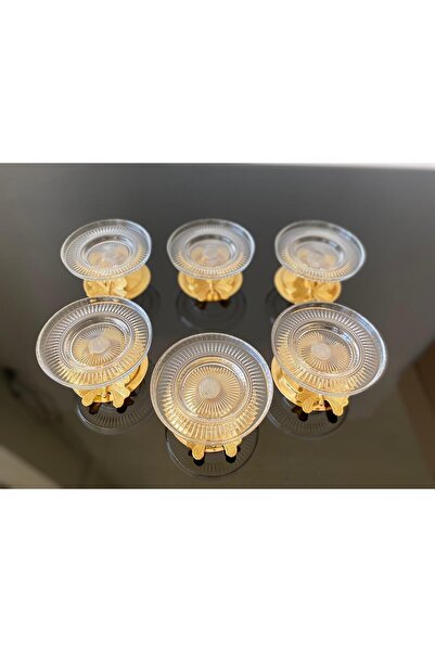 atabey home 6'lı Gold Kelebek Detaylı Metal Ayaklı Cam Lokumluk & Şekerlik & ...