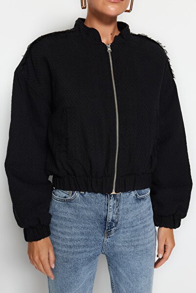 Trendyol Collection Μαύρο Oversize Tweed Bomber Jacket TWOSS23MO00052