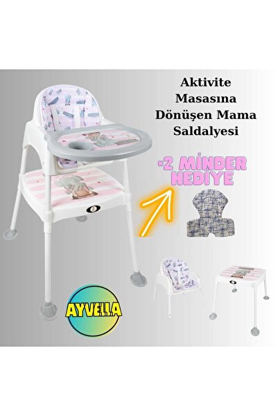 AYVELLA ETKİNLİK MASASI MAMA SANDALYESİ EMNİYET KEMERLİ 2 MİNDER HEDİYELİ AKTİVİTE MASASI BARDAKLIKLI TEPSİ