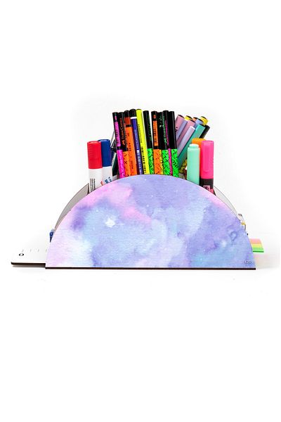 kutuTR Wooden VIP Aİ Model Series Desktop Pen Holder Organizer with Rainbow Ruler Assembled Box