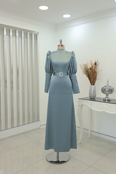 Rana Zenn Saten Kolu Büzgü Detay Ve Beli Kuşak Detay Tokalı Viola Tesettür Ab...