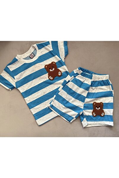 SANTRALBEBE Set pantaloni scurți cu ursuleț cu dungi pentru băiat
