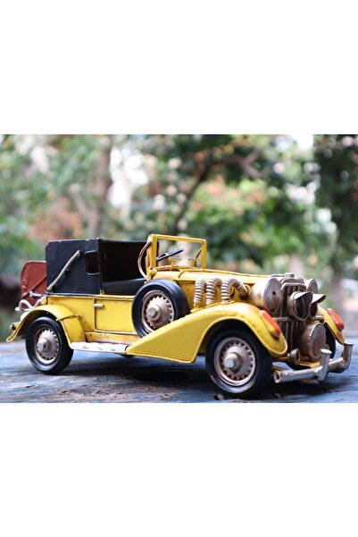 Mugosso NOSTALJİK BAVULLU ÜSTÜ AÇIK ARABA - Vintage Tarz Sarı Renkli Metal El yapımı ve El boyaması Diecast