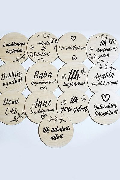 Ceylin Hobi Hediyelik 12 Month Plaque Set Wooden Baby Photo Cards My Ilkler Set