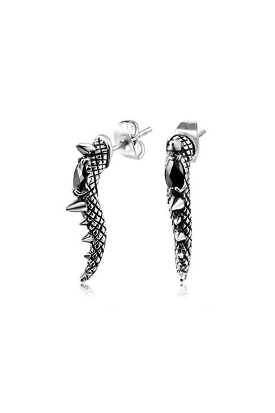 Viking Dragon Tail Gothic Black Zircon Stone Interlocking 316l Biker Steel Earrings