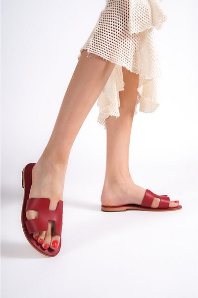 DaphneSandals Papuci de damă roșii din piele naturală - K2108