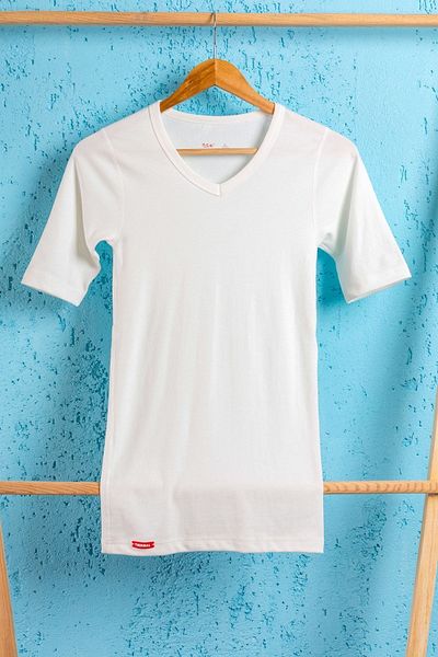BSM Θερμικό σώμα Unisex Viloft Ecru με κοντό μανίκι V-λαιμόκοψη