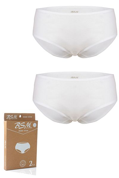 BSM Chiloți pentru femei cu talie înaltă din 2 piese, 100% bumbac organic