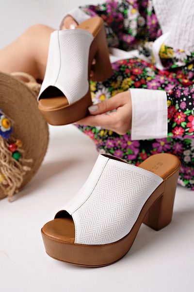 ERNİLA Genuine Leather Platform Heel Women's Slippers