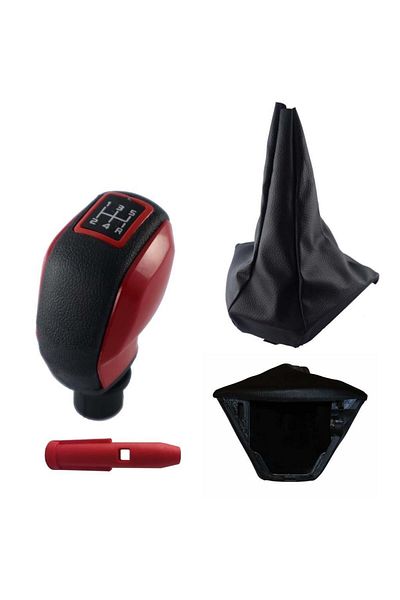 ZETOTO - Fiat Doblo 1-2 Case Sports Gear Shift Knob Red Detailed and Gaiter Set 2001-2009